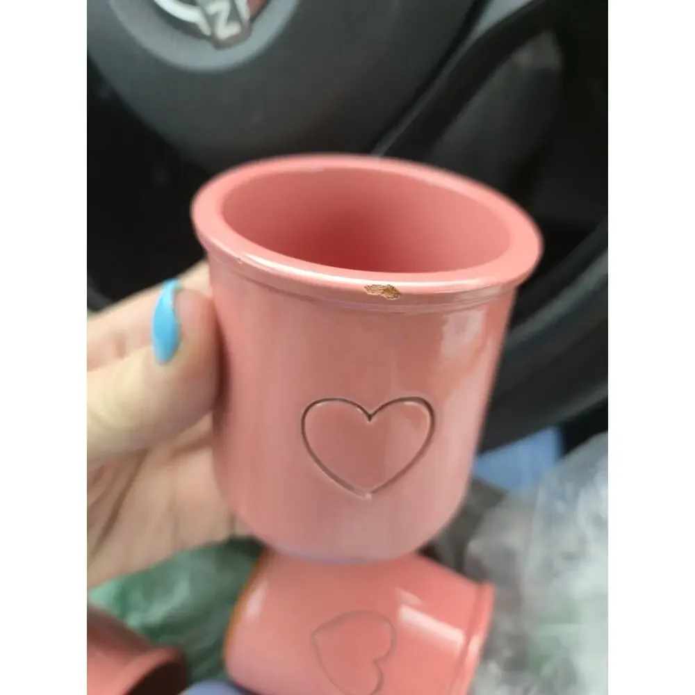Handmade Vermont & Ole Keramik Pottery Cups Lot of 4 Pink Blue Heart Crocks